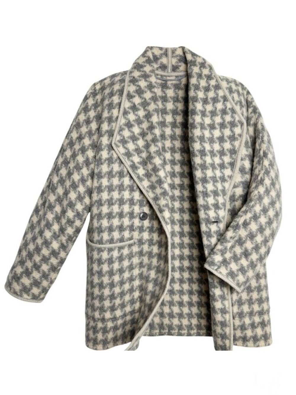 VNT WEILL PARIS HOUNDSTOOTH 100% WOOL COAT GRAY DOLMAN SLEEVE UPSCALE LARGE/XL